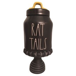 Rae Dunn RAT TAILS Small Matte Black Halloween Canister Yellow handle